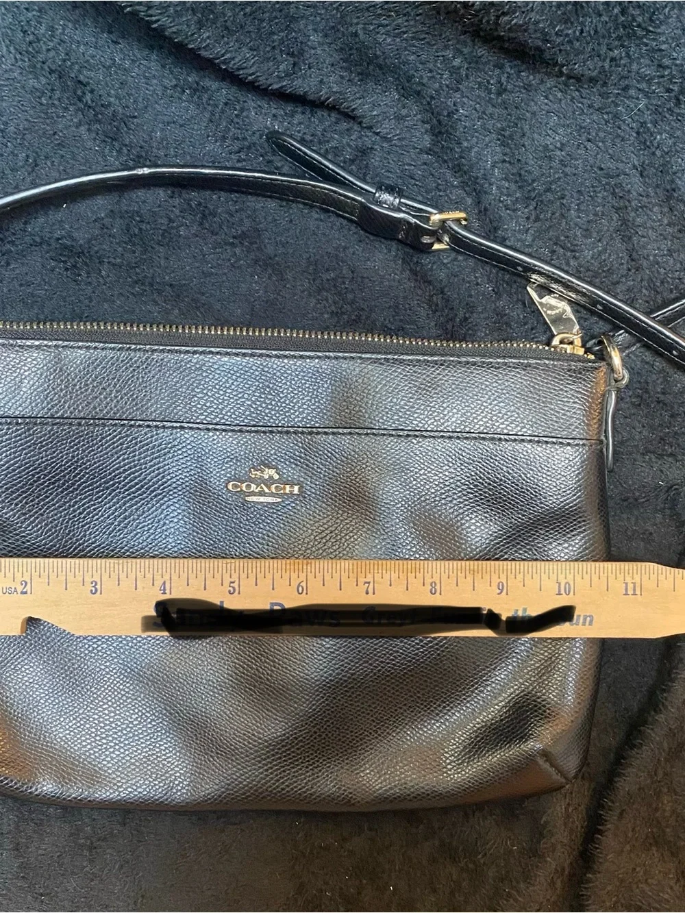 Coach Black Pebbled Leather Slim Crossbody with Gold Logo